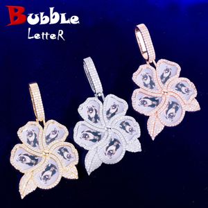 Pendanthalsbong Bubble Letter Iced Out Personazlied P O Anpassad bildhalsband för kvinnor Blomma Charms Hip Hop Jewelry 230825