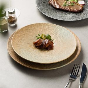 Plates Japanese Ceramic Tableware Creative Relief Western Plate Flat Household Dish Steak Dinner Restaurant Set