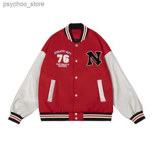 Baseballuniform Herren Wolllederjacke bestickte rote Bluse lose Damen schlichter Stil Frühlings- und Herbstmode 2023 Q230826