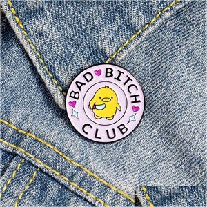 Cute Animals Bad Bitch Club Round Brooch Creative Small Yellow Duck Cartoon Knife Pin Badge Lapel Female Student Fashion Pink Gift Drop Del