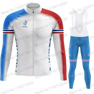 Cykeltröja sätter Frankrike National Team 2023 Set Long Sleeve Retro French Clothing Road Race Bike Jacket Suit Mtb Maillot 230825