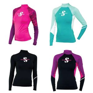 T-shirt da donna Donna Rash Guard stampata Manica lunga Protezione solare UV T-shirt da surf Skin Dive Top Costumi da bagno da spiaggia Abbigliamento da surf Muta galleggiante 230825