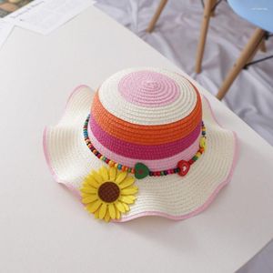 Wide Brim Hats Cute Sweet Soft Travel Summer Girl Gift Sunflower Sun Visor Hat Children Straw Korean Style Cap Panama