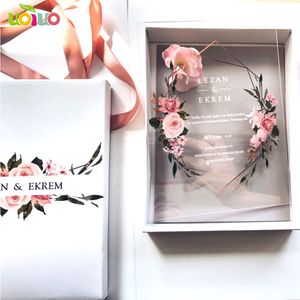 Andra evenemangsfest levererar 10st lyxiga högklassiga romantiska akrylbröllop inbjudningskort säljer blommor med ruta 230825
