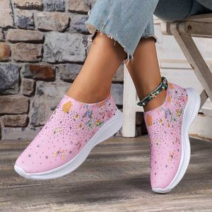 Elbise ayakkabıları rimocy moda baskı nefes alabilen spor ayakkabılar kadınlar parlayan kristal çorap spor ayakkabıları kadın slip-on yumuşak dipli sıradan ayakkabılar kadın T230826