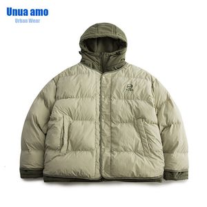 Jaquetas masculinas 2023 inverno contraste costura falso duas peças com capuz casaco de algodão retro oversize alta qualidade bordado jaqueta masculina 230826
