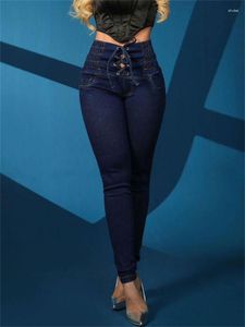 Women's Jeans 2023 Casual High Waist Skinny For Women Grommet Eyelet Lace-Up Pocket Design Plain Fashion Denim Trousers Emo