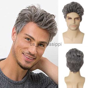 Synthetic Wigs GNIMEGIL Short Wigs Man Grey Color Synthetic Wig Cosplay Soft Heat Resistant Fiber Halloween Costume Wig Old Men Natural Wigs x0826