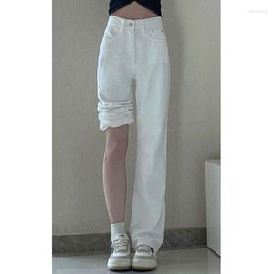 Kvinnors jeans xpqbB Autumn White for Women Korean Style All-Match Loose Straight Trousers Ladies High midje Casual Denim Pants 2023