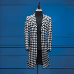 남자 양복 블레이저 사냥개 웨딩/비즈니스 블레이저 남성용 무모 용 라소 2 개의 버튼 정장 재킷 스톡 패션 스타일 1 PCS Long Coat 230825