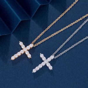 Sterling Sier Diamond Cross Pendant Creative Simple Light Nisch ClaVicle Necklace