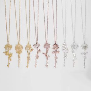 Pendant Necklaces Personalized birth month flower Necklace Customized Name Stainless Steel Jewelry for Women gold cross chain Choker gifts 230825