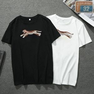 メンズTシャツ半袖ヒョウ虎ヘッドレターカジュアル通気快適なストレッチコットンショートスリーブスリムフィットスタイルトップオスラウンドネックサイズXS-5XL GGA148