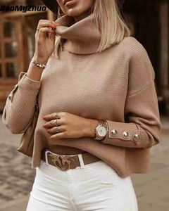 Women's Sweaters 2023 Autumn and Winter Knitted Turtle Neck Sweater for Women's Super Large Korean Fashion Zipper for Women's Button Sweater T230826