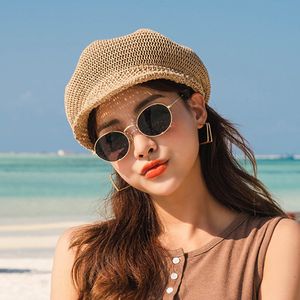 Wide Brim Hats Bucket Octagonal Cap Straw Women Summer Thin sboy Painter Adjustable Rope Knitted Beret Mesh Breathable Boinas Para Mujer 230825