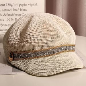 Berety oddychające ośmioboczne czapki dla kobiet panie letnie lśniący pusty siatka sboy cap malarz beret słomiany kapelusz boinas para mjer 230825