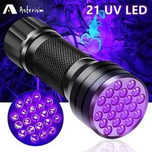 Ficklampor facklor 21 LED UV Ultraviolet ficklampan Blacklight 395Nm Mini Torch flashlampa för husdjur urinfläckar bärbart svart ljus 230826