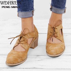 Shoes London Women Vintage Summer Brogue Dress Lace Up Sandal Chunky High Heels Cut Outs Female Casual Plus Size Woman Shoe T