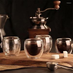 Wine Glasses Double Wall Cup For Coffee Mug Espresso Cups Glass Transparent Bottom Parie Drinkware Kitchen Dining Bar Home Garden