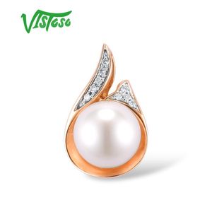 Necklaces Vistoso Gold Pendant for Women Pure 14k 585 Rose Gold Sparkling Diamond Elegant Fresh Water Pearl Pendant for Lady Fine Jewelry