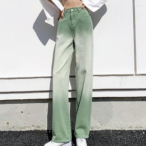 Dei Jeans delle donne Allungano Allentato Verde Dritto Per Le Donne A Vita Alta Gamba Larga Femme Pantaloni Casual Comfort Denim Mamma Pantaloni 2023 Bottoms