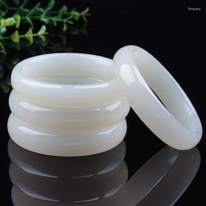 Bangle Natural Genuine White Jade Bracelet Bangles Handmade Jewelry Lucky Amulet Gifts For Women And Men