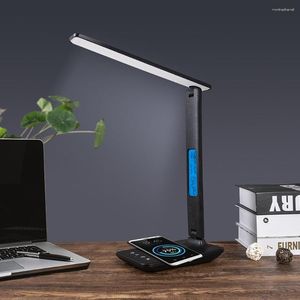 Bordslampor 10W Wireless Charging Desk Lamp LCD Display Roterande sängplats för hemmet