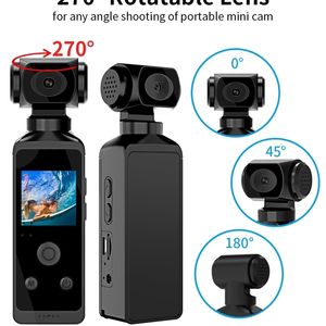 Câmeras à prova de intempéries 4K HD Pocket Action Camera 270 Rotatable Wifi Mini Sports com estojo à prova d'água para capacete de viagem Gravador de motorista de bicicleta y230825