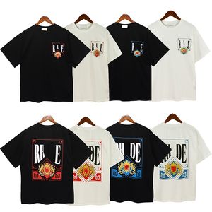 Erkek Rhude T Shirt Tasarımcı Kıyafetleri Oynama Kartı Baskı Moda Erkek ve Kadın Sporları Kısa Kollu Siyah Beyaz