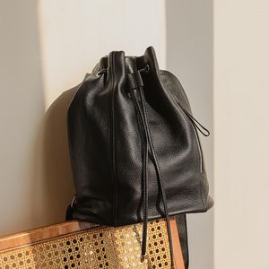 Schultaschen Echtes Leder Rucksack 2023 Top Schicht Rindsleder Retro Damen mit Kordelzug Reisetasche