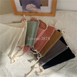 Solid Cotton Drawstring Storage Bags Coin Bags Purse ID Bus Business Working Card Credit Card Holder Lipstick Keys Storage Bags