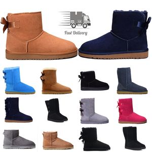 Designer Snow Boots Australian Women Boot Boots Bailey Dune Chestnut Winter Buckle Fur Snow Half Knä Kort dam och ull Integrerad storlek 35-43