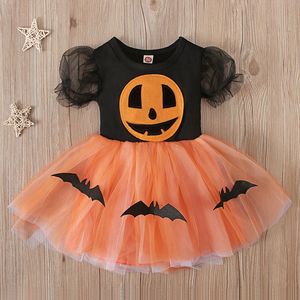 Cosplay Kids Clothes Girl Dress Halloween Costumes Carnival Easter Pumpkin Bat Print Mesh Ball Gown Dresses Wear Clothing for Girls 230825