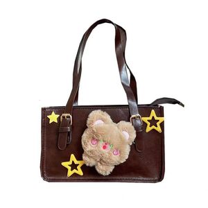 Bolsas de noche JIAERDI Harajuku lindo mini bolso de mano mujeres retro estrella oso pu cuero marrón hombro damas vintage y2k bolso estético 230826