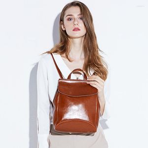 Schultaschen Damen Mittelgroßer Rucksack Klassische braune Tasche Hochwertiger Designer-Rucksack aus Rindsleder Modegepäck Schultasche Geldbörse