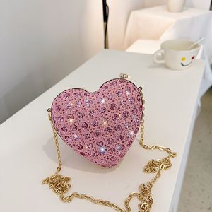 Evening Bags Shiny Heart Shape Clutch Purse Lady Gold Minaudiere Bridal Wedding Handbags Formal Party Purses 230826