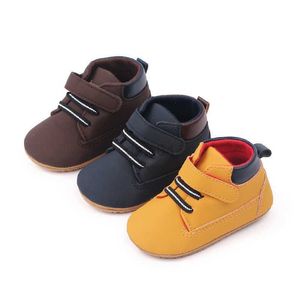 Första vandrare gummi sula pu casual babyskor barn sneakers baby flicka pojke solida färg barn skor strumpor spädbarn småbarn non slip sportskor l0826