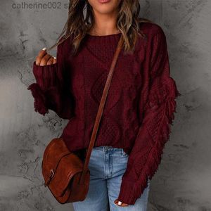 Women's Sweaters Women Autumn Winter Pullovers Sweaters O-neck Long Sleeve Knitted Tassel Sweater Tops T230826