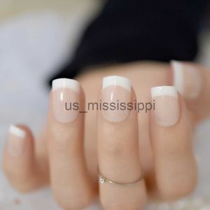 Unghie finte Acrilico trasparente Unghie finte Rosa chiaro Unghie finte francesi Fai da te Nail Art Squoval Prodotto per manicure avvolgente completo con adesivo colla 24 pezzi x0826