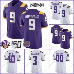 Пользовательские LSU Tigers Jersey Football Burrow Tyrann Mathieu Williams Burreaux Fournette Delpit Beckham Jr. Джастин Джефферсон Чейз Дерриус Гис Колледж Мужчины Дети Дети