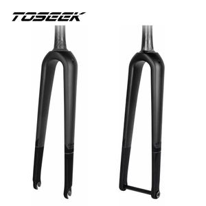 Garfos de bicicleta Toseek cascalho garfo de fibra de carbono estrada bicicleta frente 700 45c liberação rápida 9x100mm através do eixo 12x100mm 230825