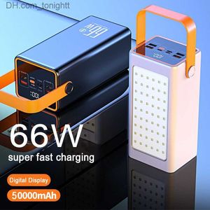 66W Super Fast Charging Power Bank 50000mAh Portable Charger 4USB Digital Display External Battery Flashlight for Q230826