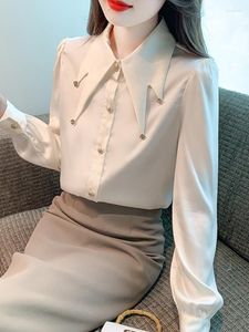 Women's Blouses Autumn 2023 Long Sleeve Satin Women Shirt Elegant Button Up Chic Design White Blouse Fashion Office Lady Tops