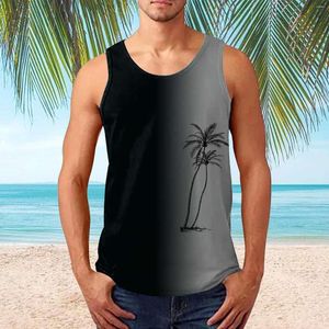 Tanques masculinos havaianos mens tank-top verão moda praia digital 3d impresso em torno do pescoço sem mangas t camisa férias férias viagem