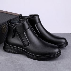 Stiefel Mode Männer Echtes Leder Schuhe High Top Winter Warme Schnee Stiefel Persönlichkeit Motorrad Stiefeletten Bequeme Seitlichem Reißverschluss Stiefel 230825