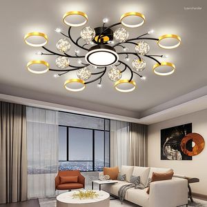 シャンデリアモダンな天井のライトリングは、リビングルームの寝室ハンギングランプのために取り付けられたシャンデリアホーム照明を導きましたゴールドブラック