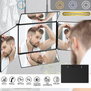 Compact Mirrors 5 Way Adjustable Mirror Makeup Trifold Mirrors Hairdressing Mirror Three-fold Mirror Hair Cutting Styling DIY Haircut Tools 230826