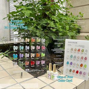 Rormays nya kattsands paljetter 24 färg uv gel nagellack set glänsande mix diy semi permanent nedsänkning blöt nagel konst 15 ml lack fabrik grossist