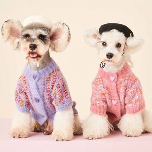 Cão vestuário inverno roupas de cachorro colorido suéter teddy schnauzer francês bulldog chihuahua yorkshire pet jaqueta de malha filhote de cachorro quente casaco 230825