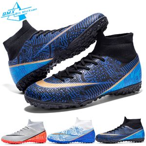 Vestido sapatos sapatos de futebol homens tffg listagem azul alto-top antiderrapante botas de futebol ao ar livre crianças estudante indoor futebol treinamento tênis 230825